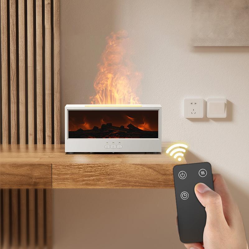 Flame Essential Oil Fireplace Diffuser, Remote Control Humidifier, Aroma Diffuser Humidifiers, 150ML Ultrasonic Cool Mist, 7 Color Lights, Timer, Auto Shut off