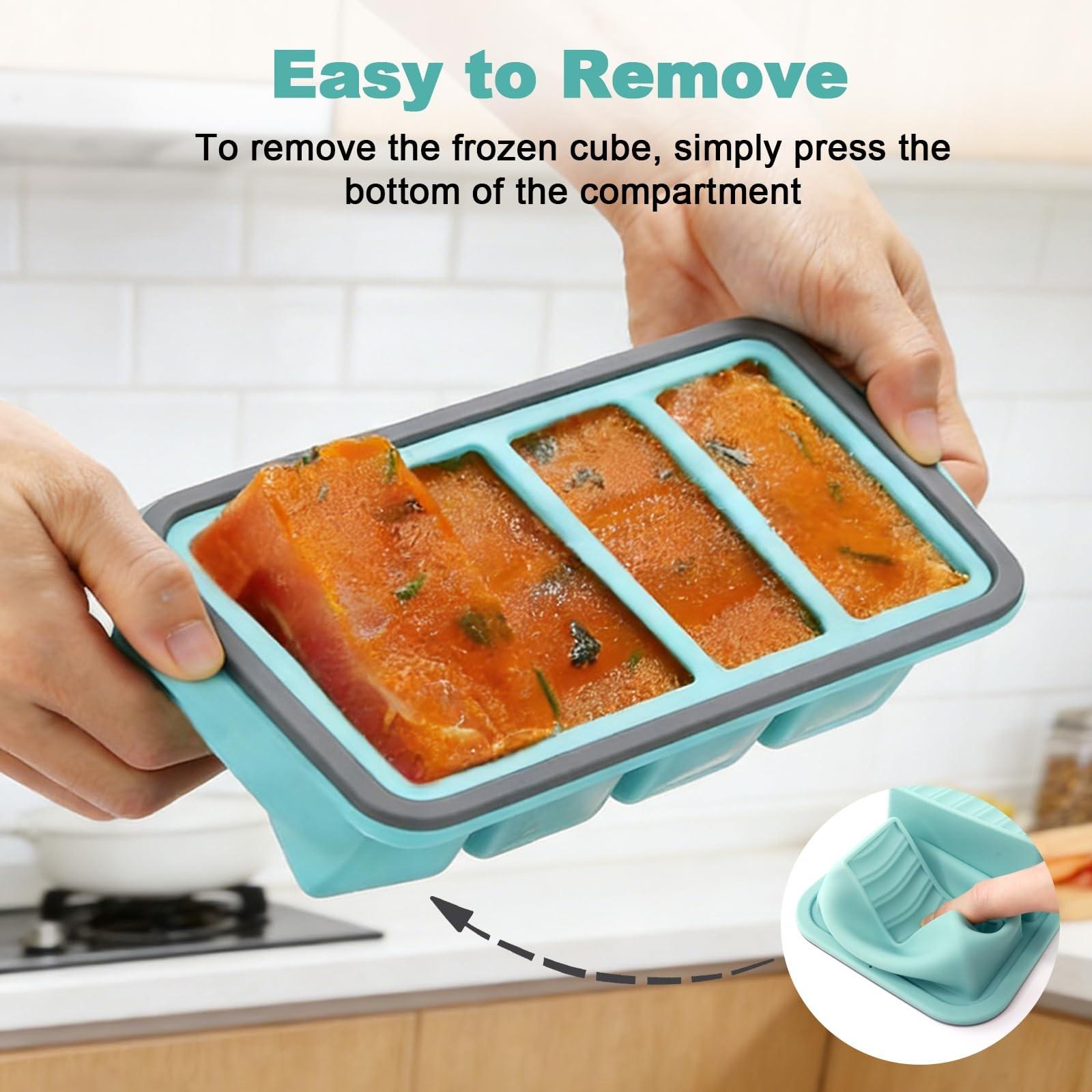 Silicone Freezer Trays with Lid, Souper Cubes 1 Cups Silicone Freezer Molds Ice Cube Tray for Meal Prep & Freezing Soup, Stews, Sauces, Homemade Large Ice Cube, BAP Free