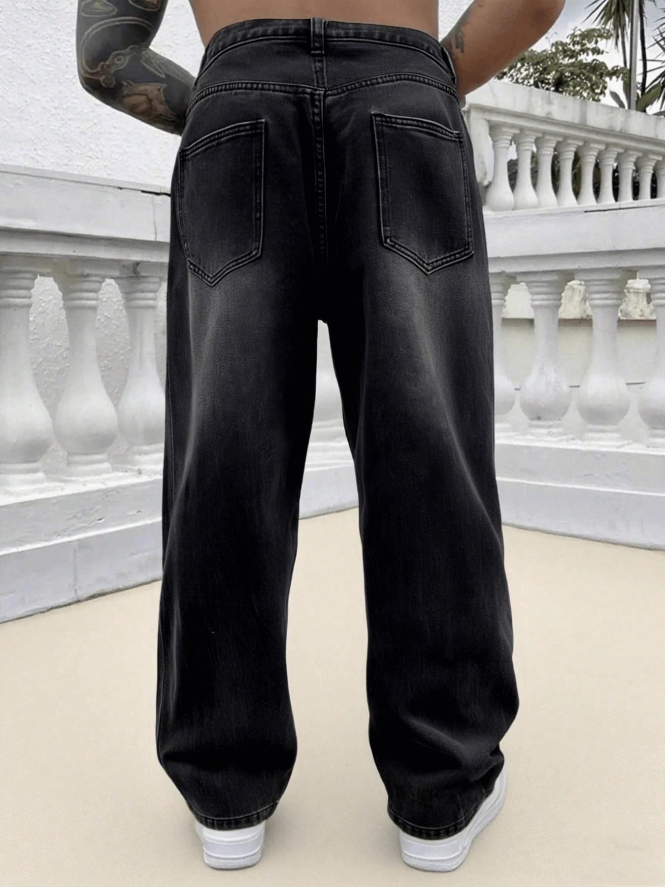 Men's Light Washed Loose Denim Jeans, Trendy American Street Style Wide Leg Pants, Perfect Gift for Husband Boyfriend, All Seasons Wear