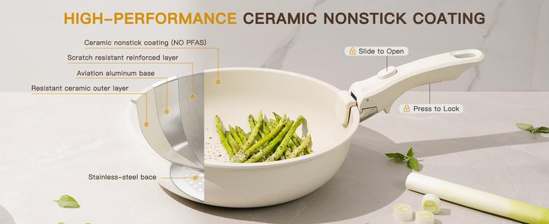 【Astercook 20-Pcs】Cookware Set, Non-Stick Coating, Durable & Easy to Clean, Perfect for Home, Gatherings, and Professional Kitchens hexclad cookware. White