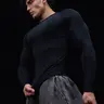 Men's Solid Color Round Neck Raglan Sleeve Sports Performance Tee, Tight, Quick-Drying Long Sleeve T-Shirt, Sportswear for Gym, Workout and Running, Athletic Tops, Workout Shirts