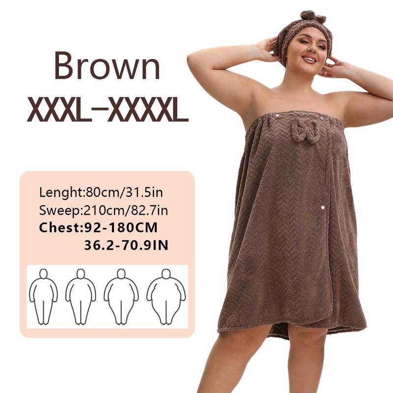 Plus Size Solid Color, 2 Counts/set (1 Large Bath Skirt + 1 Hair-Drying Cap), Adjustable Bathrobe with Pocket, Soft Water-Absorbent Bath Set, Premium Bath Towels for Bathroom, Hotel and Travel