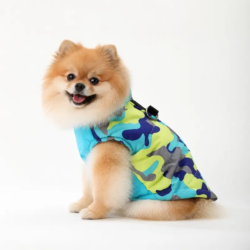 Windproof Warm Pet Coat, Camouflage Print, Thick Fabric, Stand Collar, Zipper Closure, Metal Rings, Multi-Size, Small Dogs & Cats