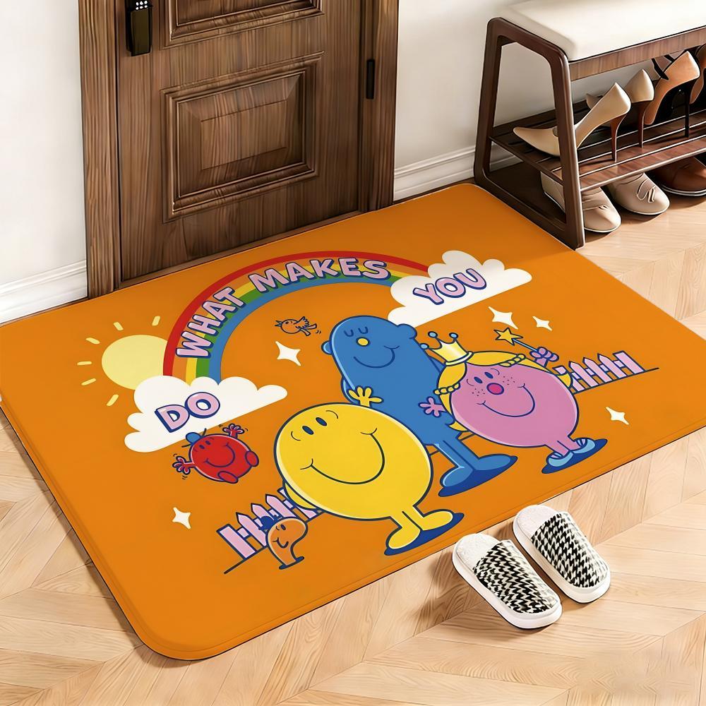 Kids Mr. Men and Little Miss Floor Mat This soft flannel mat provides a cozy Soft flannel mat with quick water absorption, non-slip and durable. Easy to clean, ideal for bathroom and entryway use.