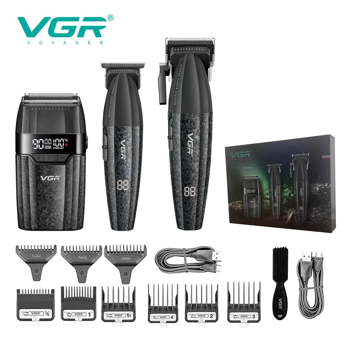 VGR Clippers Professional Hair Clippers USB 3 in 1 Barber Combo Haircut Machine 9000RPM Motor DLC Blade Clipper For man V-640S3