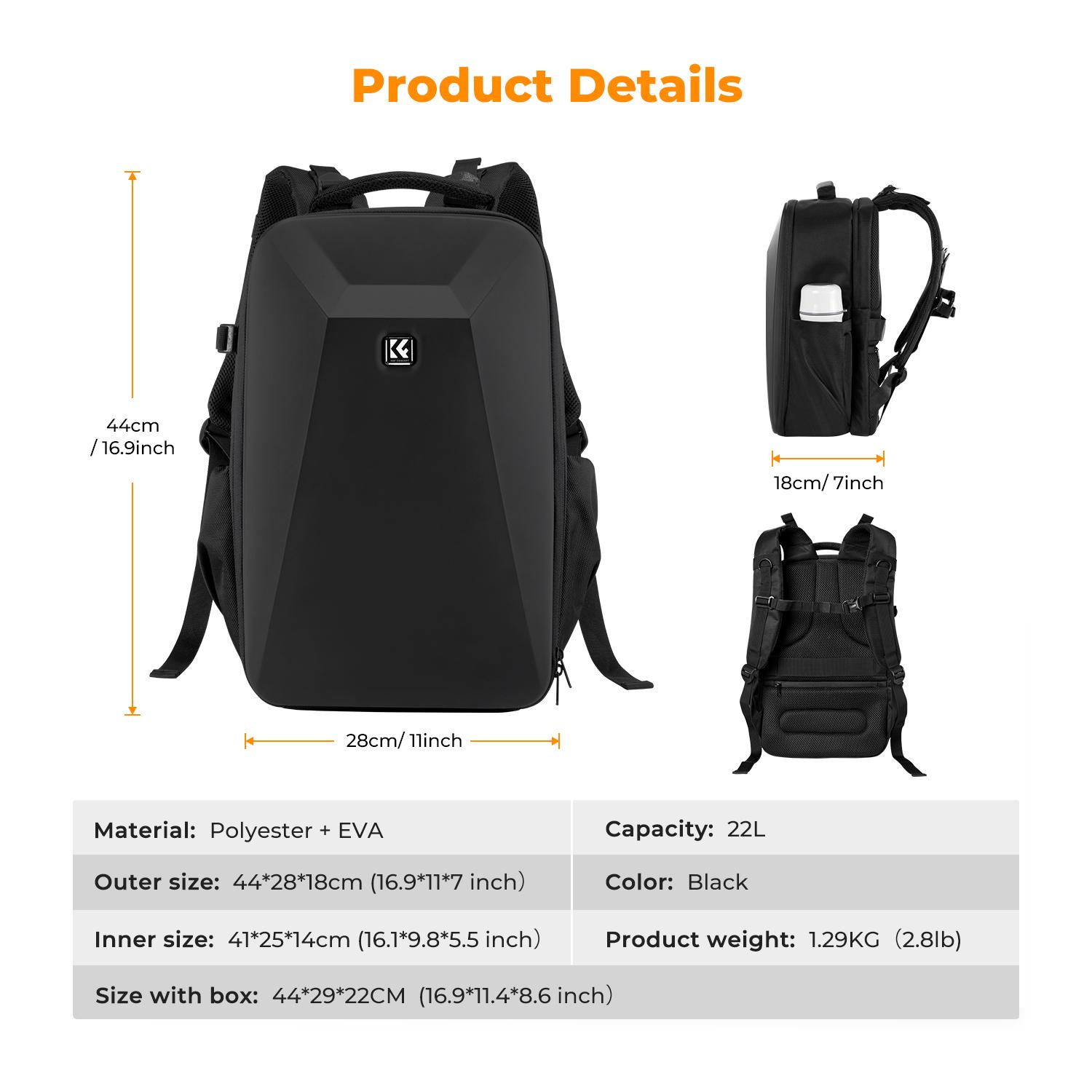【K&F CONCEPT】Camera Backpack,Hardshell Photography DSLR Camera Bag with 15-15.6 Inch Laptop Compartment Waterproof Hard Shell Camera Case Compatible with Canon/Nikon/Sony/DJI Mavic Drone