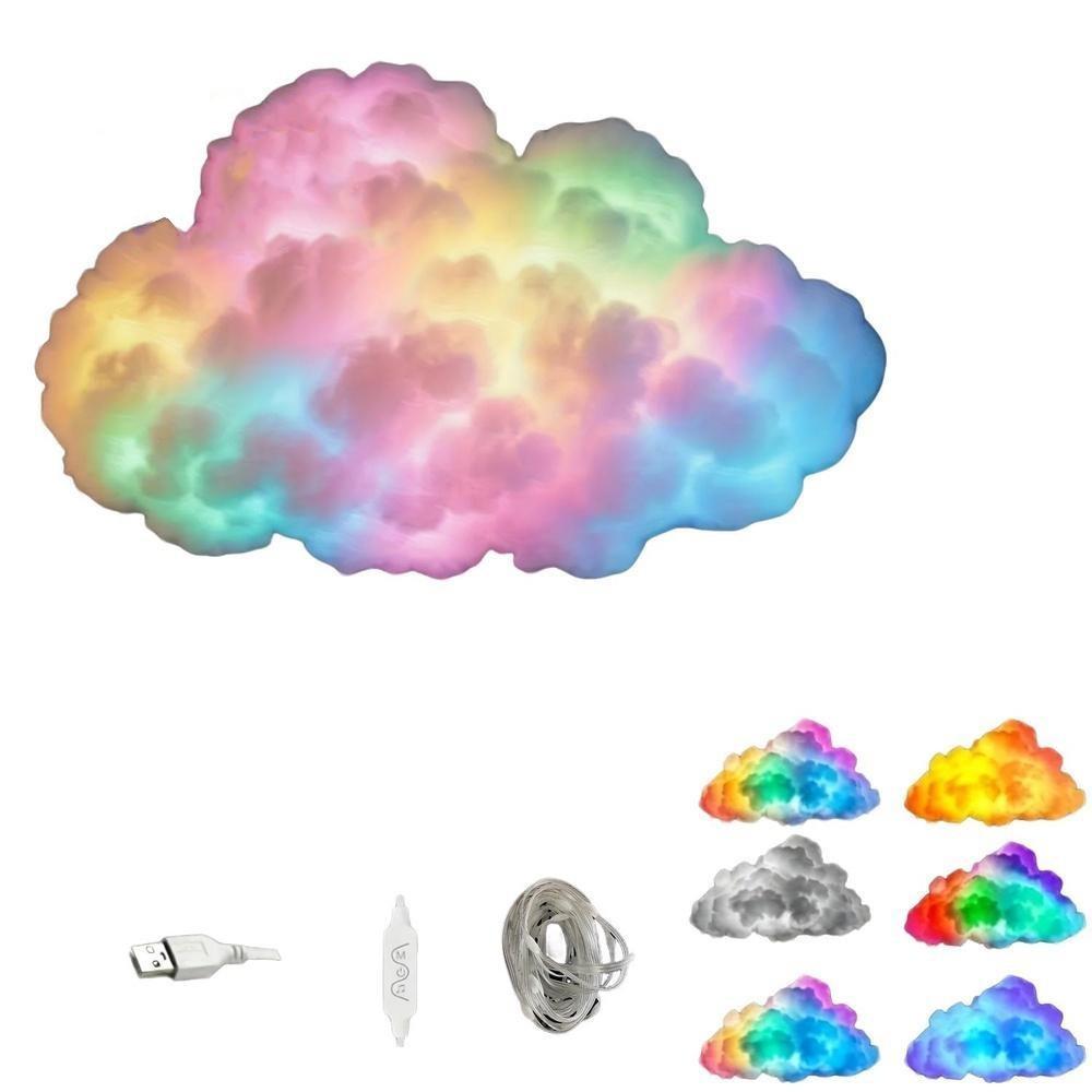 USB Powered 3D Cloud Light, Colorful Ambiance Lamp, Button Control, Multi-Color Fantasy Design, RGB Music Sync, Sound Sensor, DIY Hanging Decor