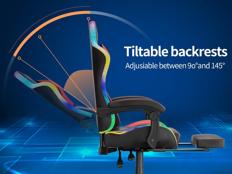 [New Year Flash Sale] KOCEN Gaming Chair , racing style RGB LED light gaming chair, equipped with a lumbar massager, high-back adjustable recliner, with footrest and headrest. Adult gaming chair, large high gaming chair,with sturdy class-4 gas lift.KC-35