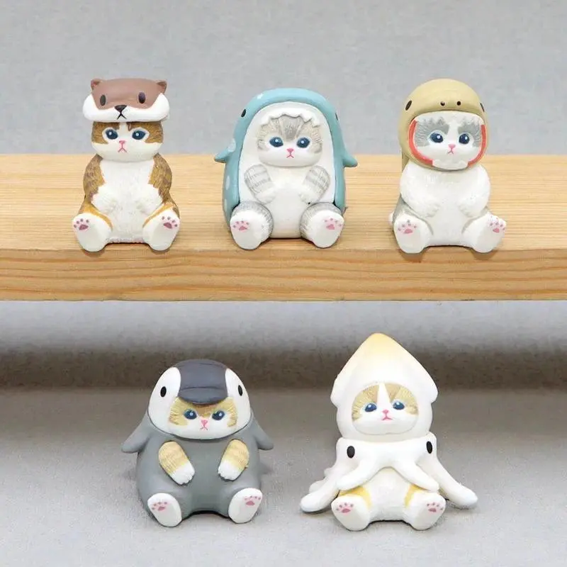 New 5pcs/set Mofusand Cats Wearing Marine Organism Clothes Figure Cute Action Figures Octopus Penguin  Table Ornaments Kids Gift