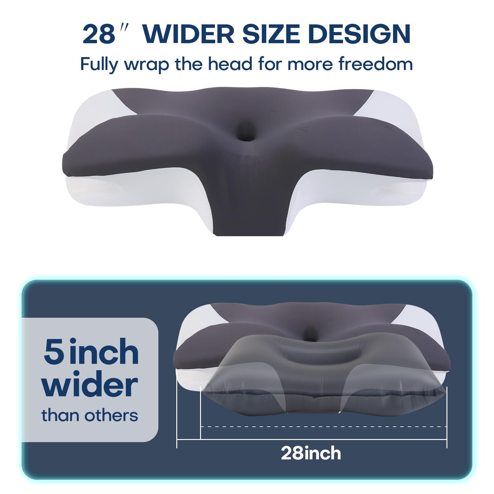 Widened double-wing neck pillow with a cool, breathable design and a removable pillowcase. Available in two different heights. Enlarged armrests accommodate both supine and prone sleepers.Ergonomic memory foam pillow. Valentine's and Christmas gifts.
