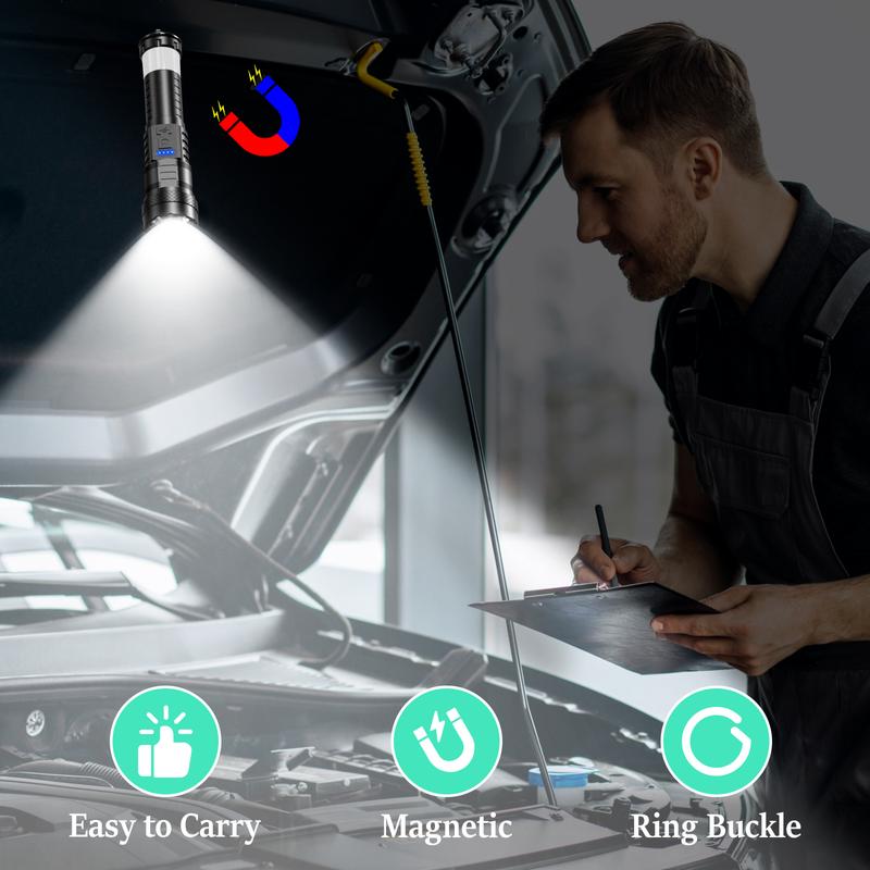 【Valentine's Day gift】 Strong Light Laser Flashlight USB Rechargeable with 8 Light Modes, High Lumens,Strong magnetic attraction,Emergency Red and Blue Lights, International Rescue Lights,for Hiking, Garage, Garden, Camping, Emergency