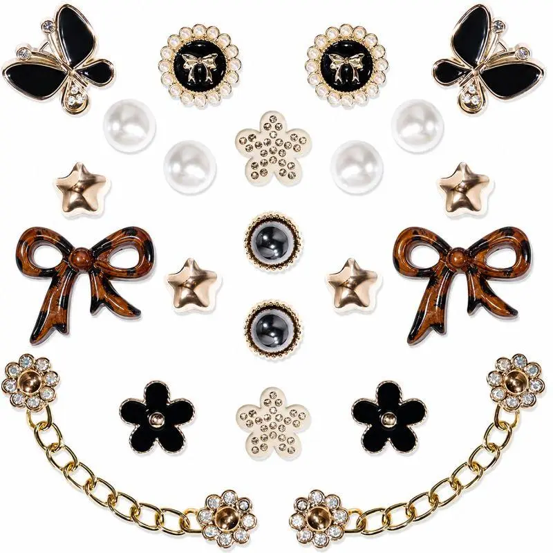 SOGLLQAM Bling Shoe Charms for Women, Rhinestone Flower & Pearl Butterfly Decorations with Shoe Chain, Cute DIY Accessories for Clog Sandals, Birthday Gift for Teen Girls