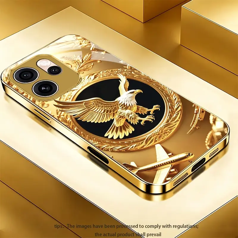 Majestic white-headed golden eagle phone case suitable for OPPO Reno2 F/Reno3 Pro 5G/Reno4/Reno4 Pro/Reno4 5G/Reno4 Pro 5G/Reno5 4G/Reno5 Pro 5G/Reno6/Reno6 5G/Reno6 Z Light luxury gold glass texture phone case