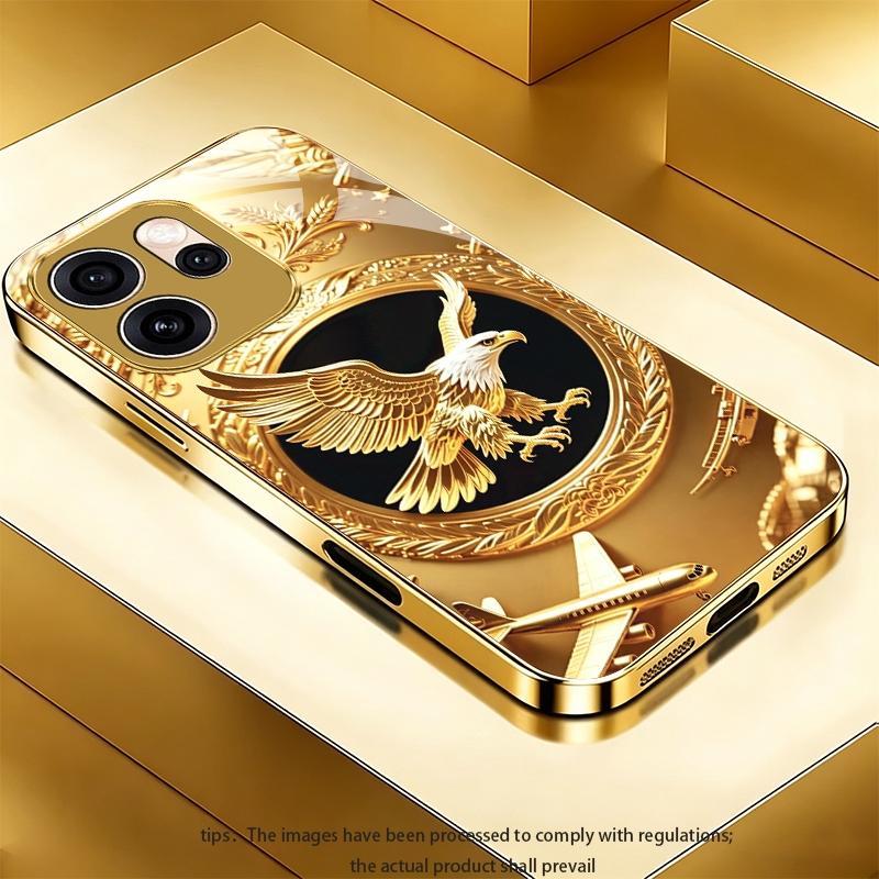 Majestic white-headed golden eagle phone case suitable for OPPO Reno2 F/Reno3 Pro 5G/Reno4/Reno4 Pro/Reno4 5G/Reno4 Pro 5G/Reno5 4G/Reno5 Pro 5G/Reno6/Reno6 5G/Reno6 Z Light luxury gold glass texture phone case