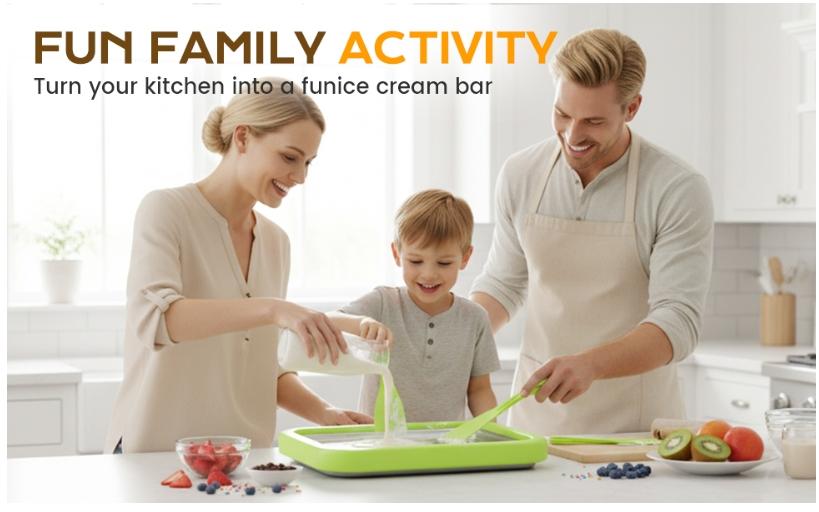 Instant Ice Cream Maker with 2 Scrapers, New Rolled Ice Cream Maker, Portable Stainless Steel Ice Cream Pan for Family Party, Easy Clean DIY Homemade Ice Cream Tray