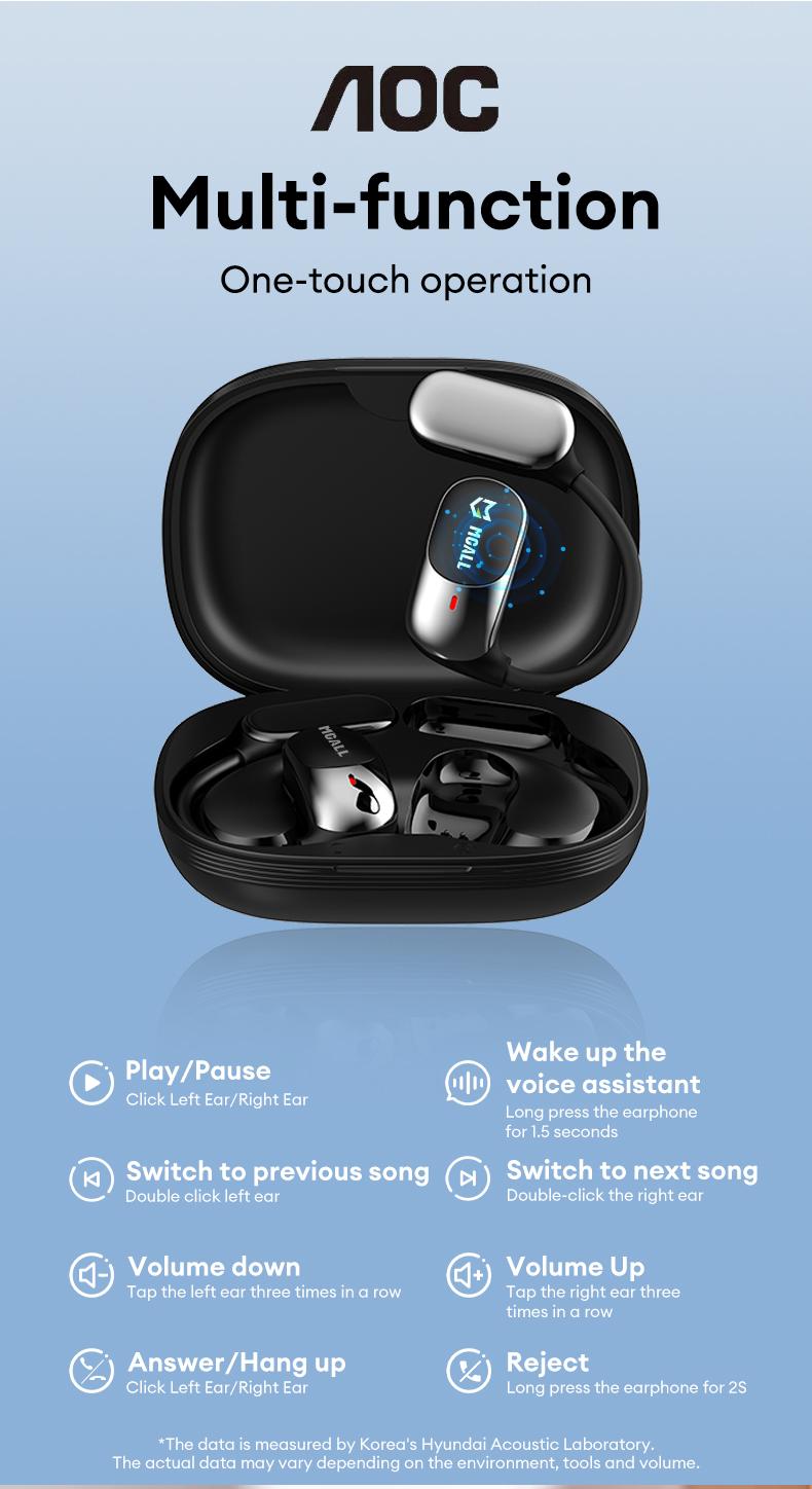 MGALL KC09 OWS Electronic Wireless Bluetooth Earbud Headset with 2025 New Bluetooth 6.0 for Faster, More Stable Connection & Lower Power Use, Comfortable & Luxurious Sound for Music & Phone Calls