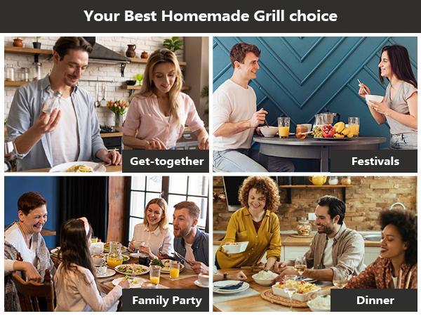 Pukomc Stainless Steel Griddle – 1500W Electric Grill, Non-Stick Plate & 3 Raclette Pans – Dishwasher Safe for Indoor Cooking (Yellow)