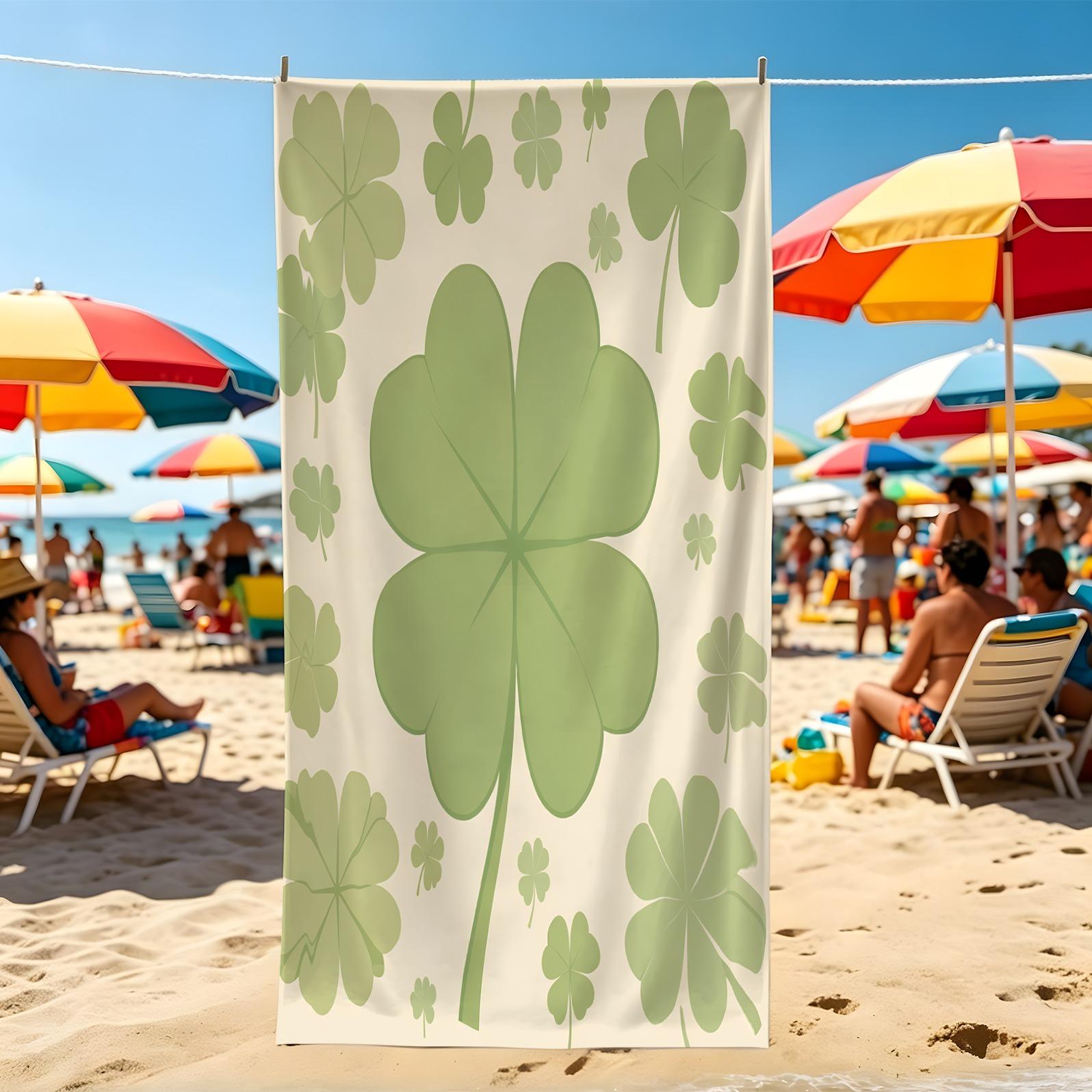 1Pcs Four-Leaf Clover Print Beach Towel, Multiple Styles, Quick Dry Absorbent Microfiber, Lightweight And Sand-Resistant, Suitable For Pool And Beach, Suitable For All People, Ideal Gift Choice