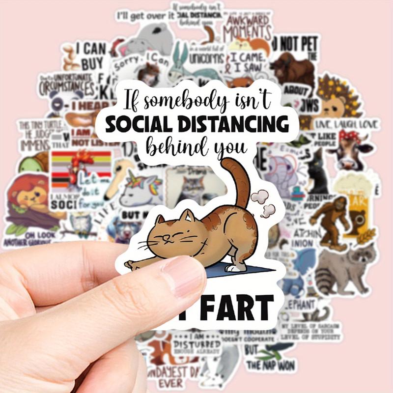 50 Humorous Animal Stickers with Funny Quotes and Expressions, Waterproof Coating, Sticker Decals, Perfect for Laptops, Phones, Cars, Party Gifts