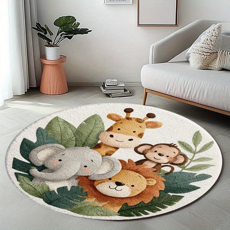 1pc Tropical Jungle Animal Round Rug, 850g/m² Velvet Material, Living Room/bathroom/nursery/yoga Mat, Simple Design, Indoor/outdoor Use, Style