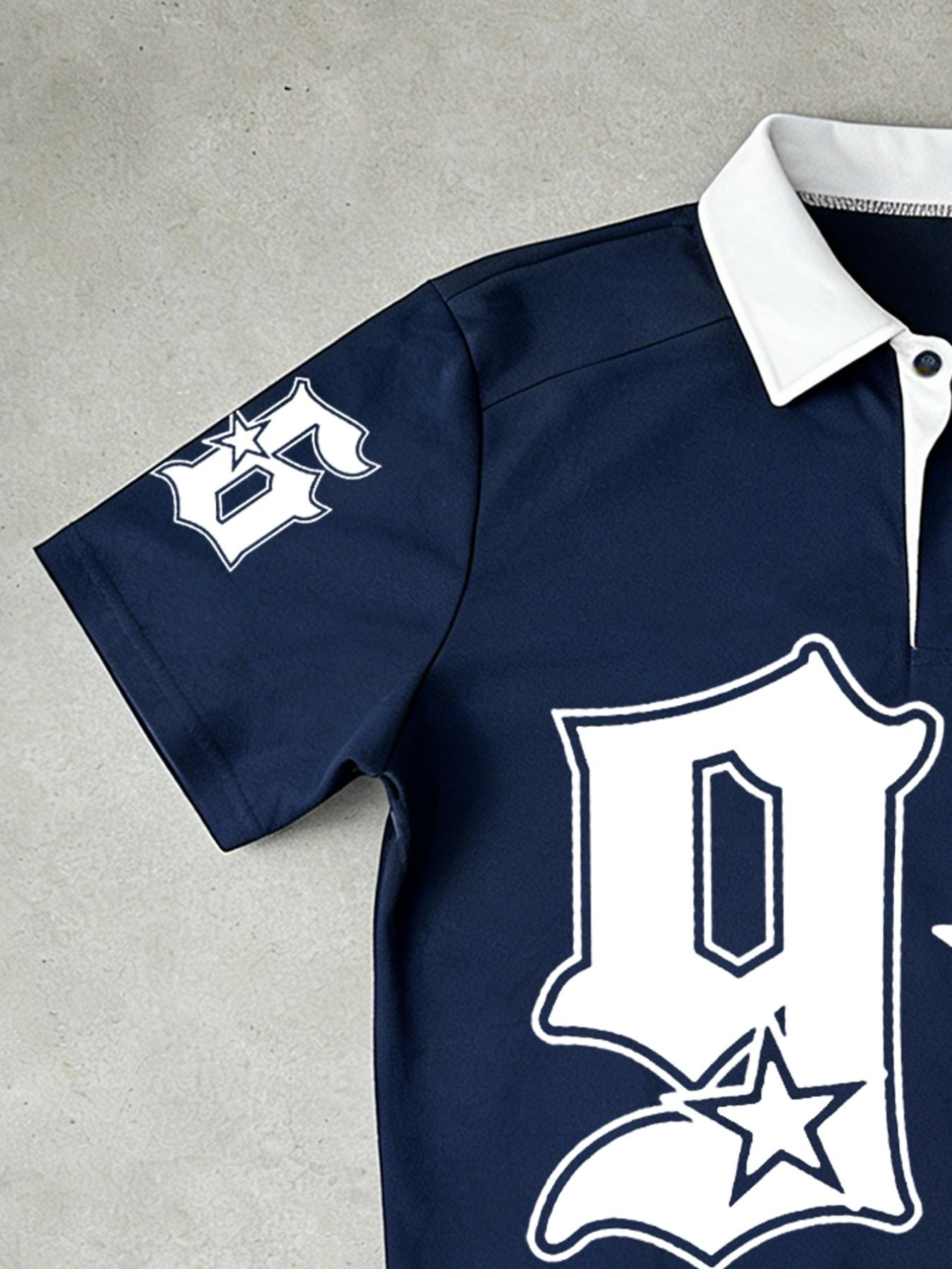 Retro 96 Star Print Polo Shirt, Y2K Streetwear, Eye-Catching