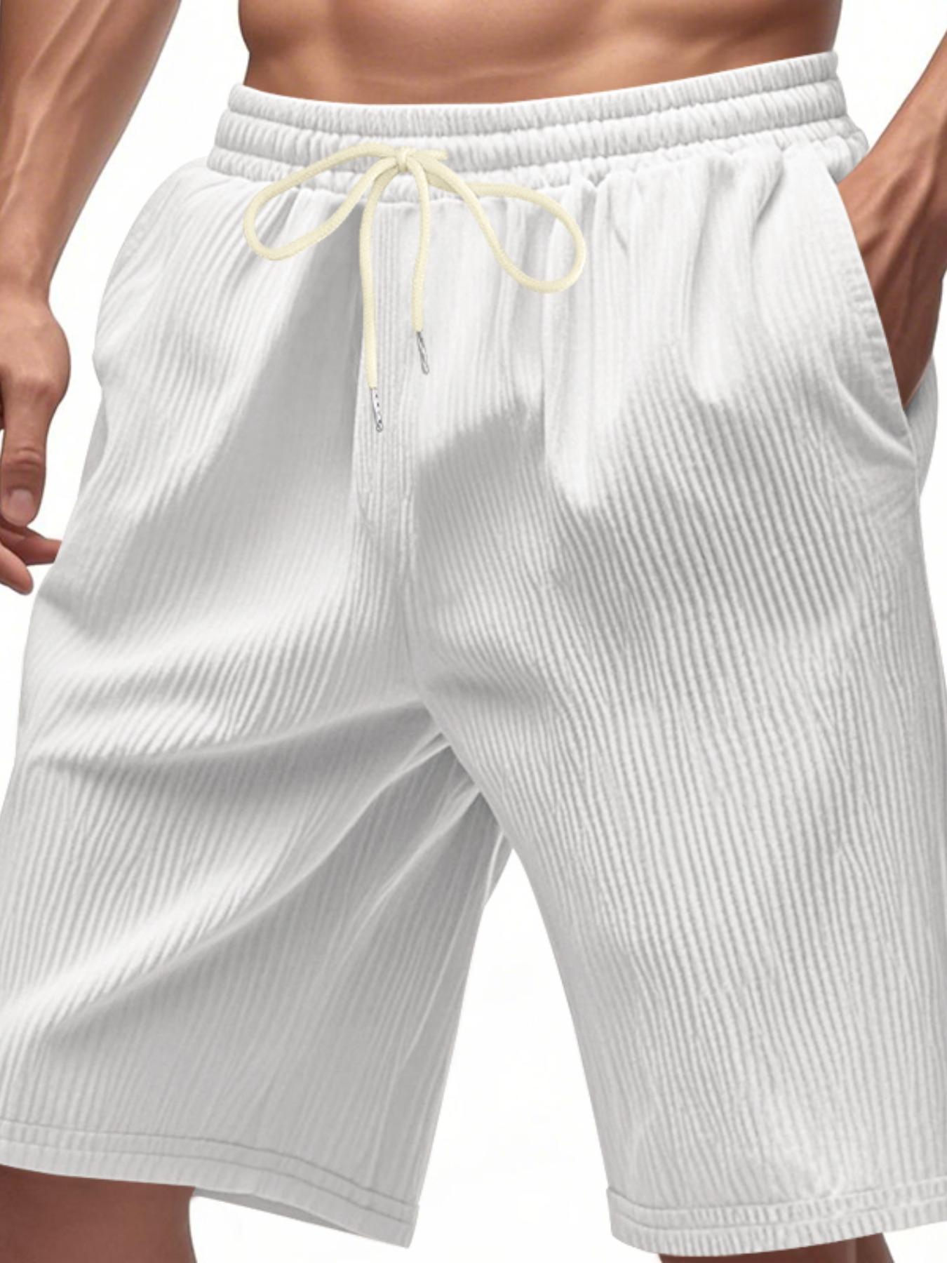 Men's Solid Pocket Corduroy Shorts, Loose Casual Comfy Breathable Shorts for Summer, Men's Bottoms for Daily Wear