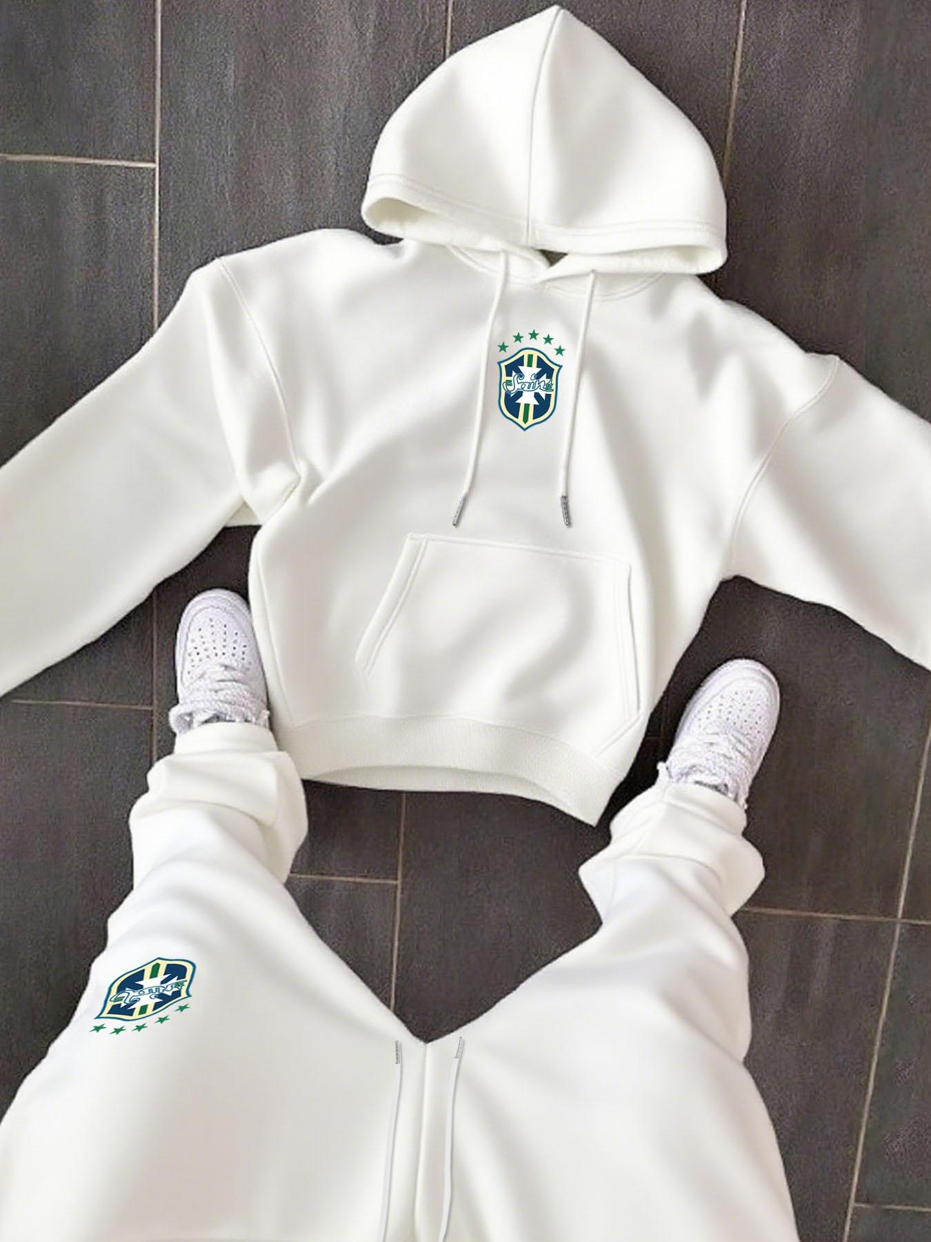Men's Brazil Team Logo Hoodie & Jogger Set, Comfortable Fleece Men's Brazil Team Logo Hoodie & Jogger Set, Comfortable Fleece