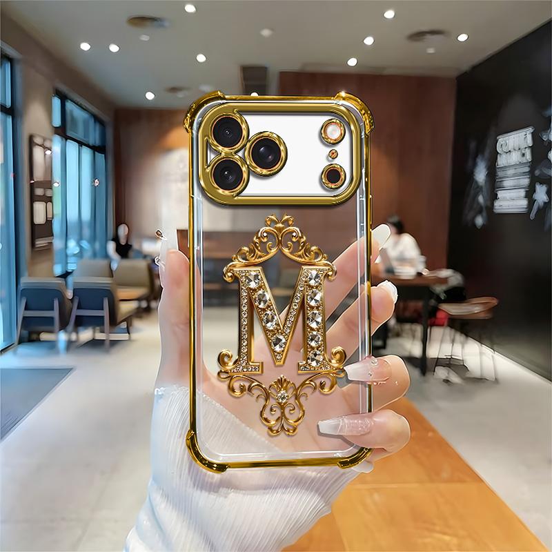 Suitable for [iPhone 17 Pro Max] high-end phone case🥰，Features a premium-look printed design—not actual 3D diamond studs，Choose from any of the 26 letters. YM99