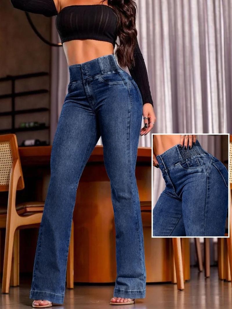 Women's Kardashian style High Waist Denim Skinny Flare Pants Butt Lifting Slim Fit Jeans Sexy Elastic Comfortable Long Pants for All Seasons