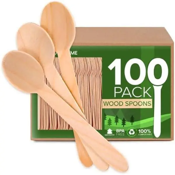 Wooden Disposable Spoons, (100 Count)  Friendly Utensils, Compostable Cutlery Spoons For Parties, Concession stands And Hosting