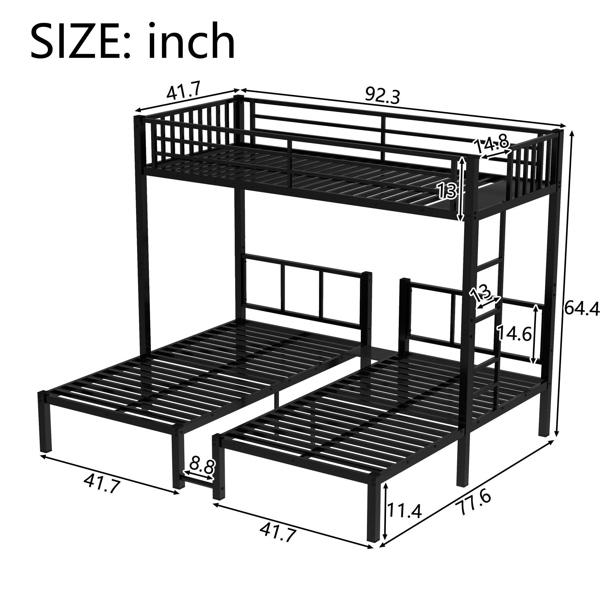 Metal Triple Bunk Bed Twin over Twin & Twin Bunk Beds for 3, Twin XL over Twin & Twin Bunk Bed Heavy-Duty Metal Triple Bunk Bed Frame, Noise Free,Can be converted into 3 separate beds