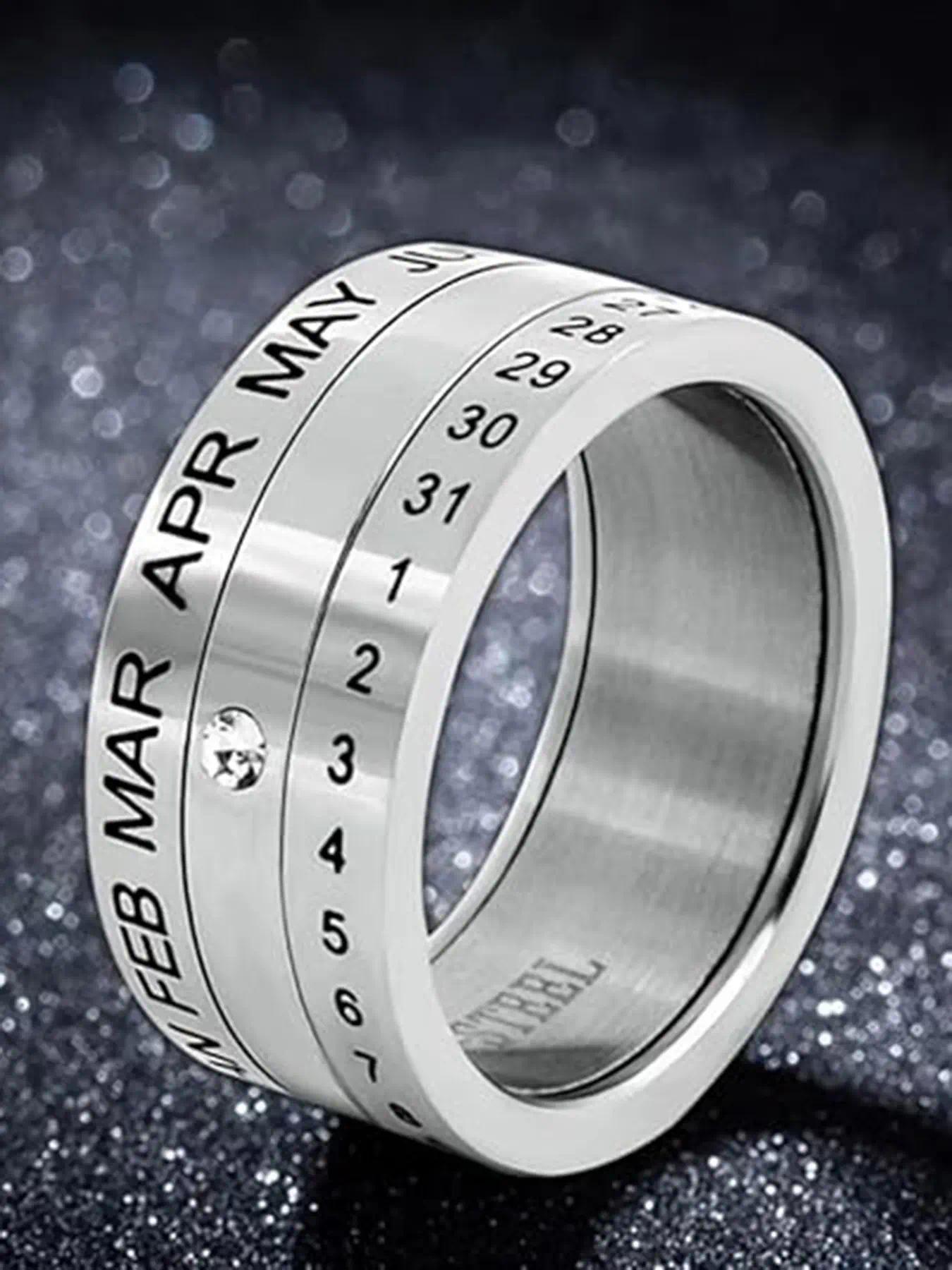 Men's Stress Relief Rotating Ring - Matches Simple Wedding Ring - Month Letters Can Rotate on Men's Ring - High-Quality Stainless Steel Material - Casual Sports Style Jewelry - Men's Ring - Stainless Steel Punk Party Ring - Jewelry