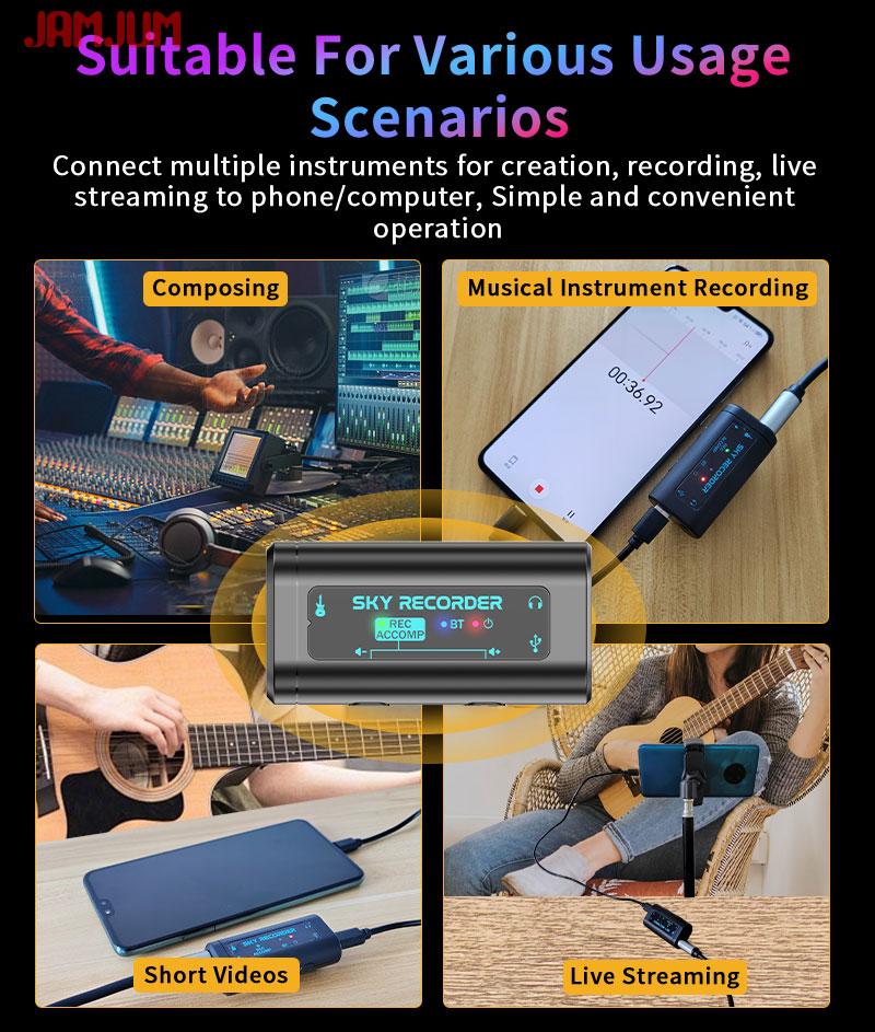 JAMJUM Portable High-Definition Audio Interface Type-C, Compatible with Multiple Systems, Plug-And-Play Guitar Recording Device Audio Equipment
