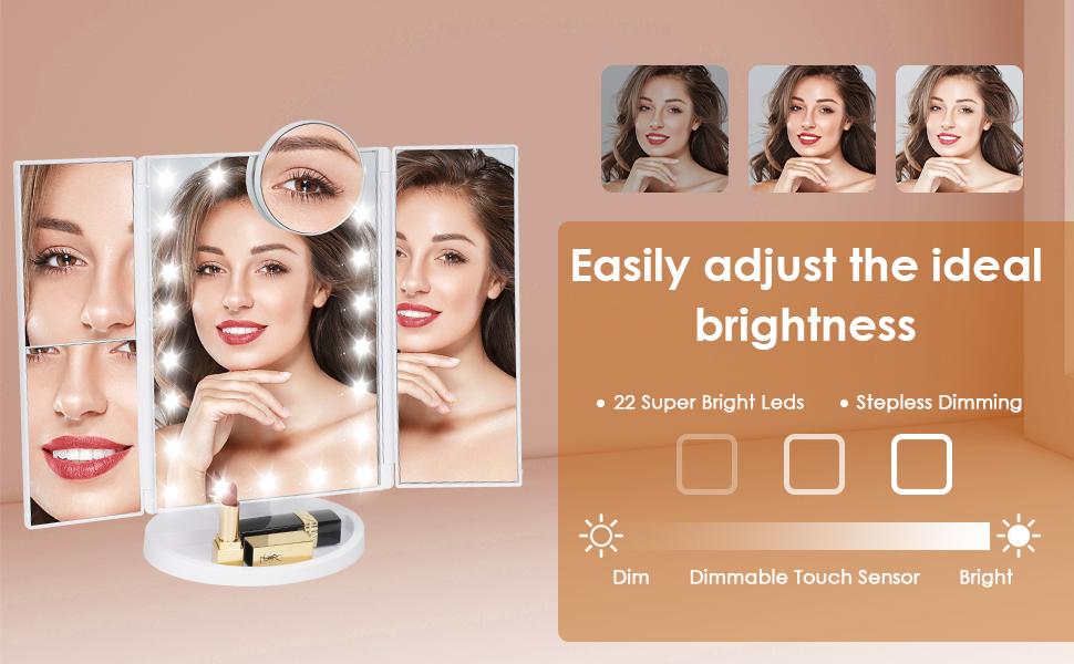 New Year Gift   Makeup Mirror Vanity Mirror with Lights, Bathroom Adjustable Brightness Mirrors 1X/2X/3X/10X Magnification and Touch Screen Trifold Makeup Mirror Two Power Supply Modes Women Gift White Decor Christmas