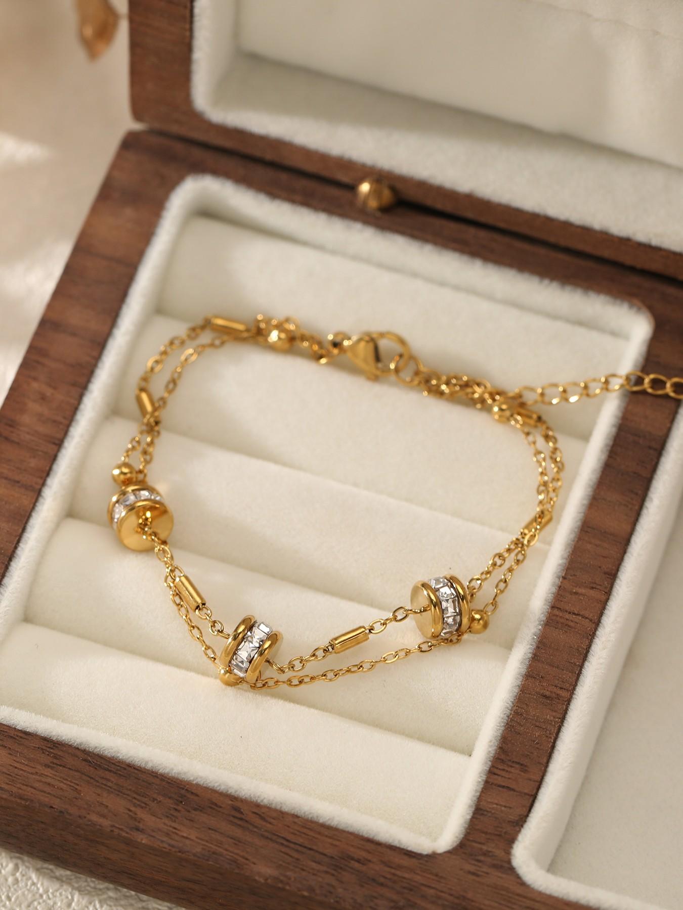 1Pcs Stainless Steel Synthetic Zircon Chain Bracelet For Women Gold Color Waterproof Simple Fashion Hand Chain Jewelry Daily Layering