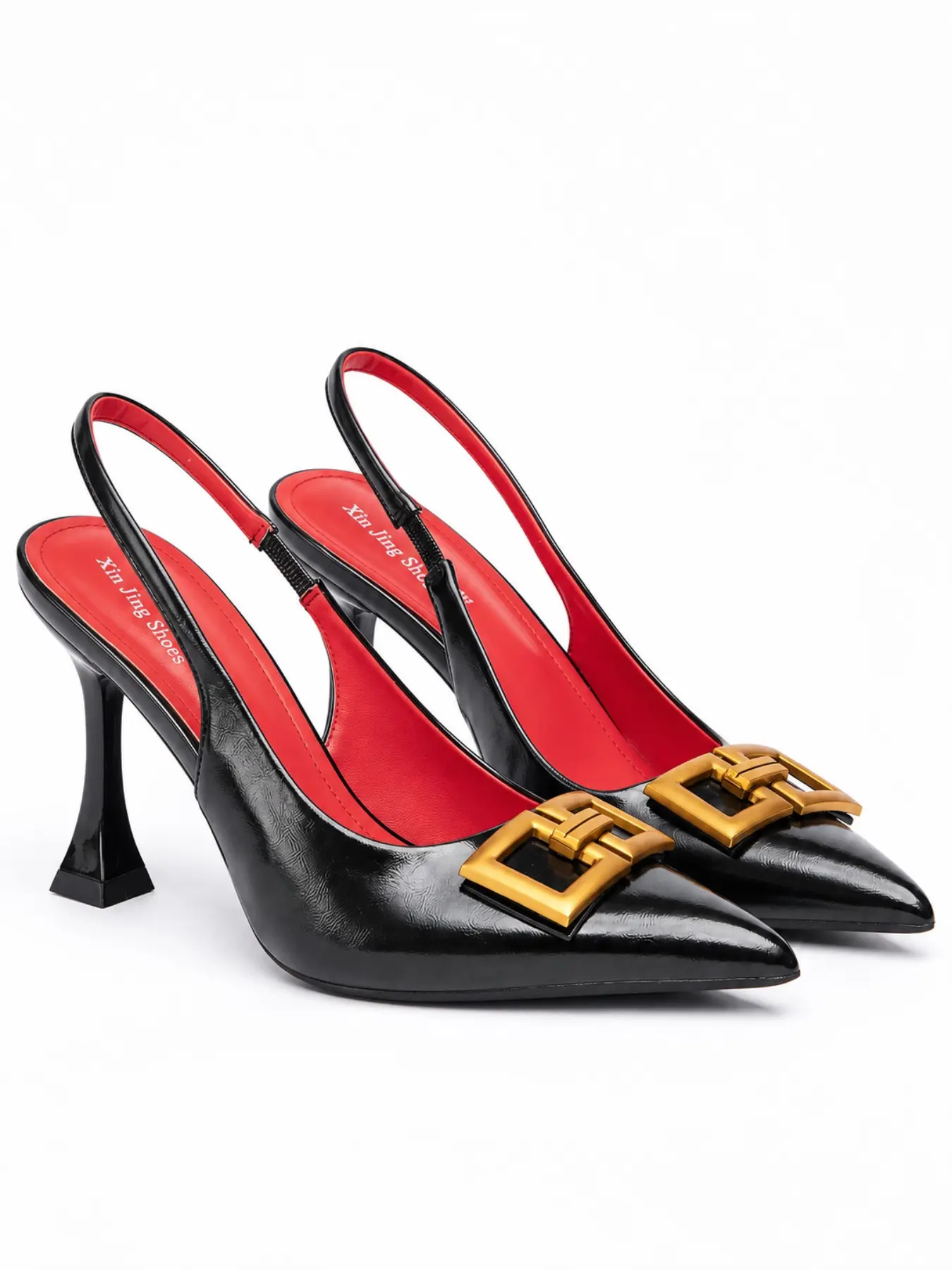 Women's High Heel Sandals, Metal Buckle Pointed Toe, PU Leather, Rubber Sole, Flare Heel, Evening Wear, All Seasons, 8.5cm Heel Height, Footwear