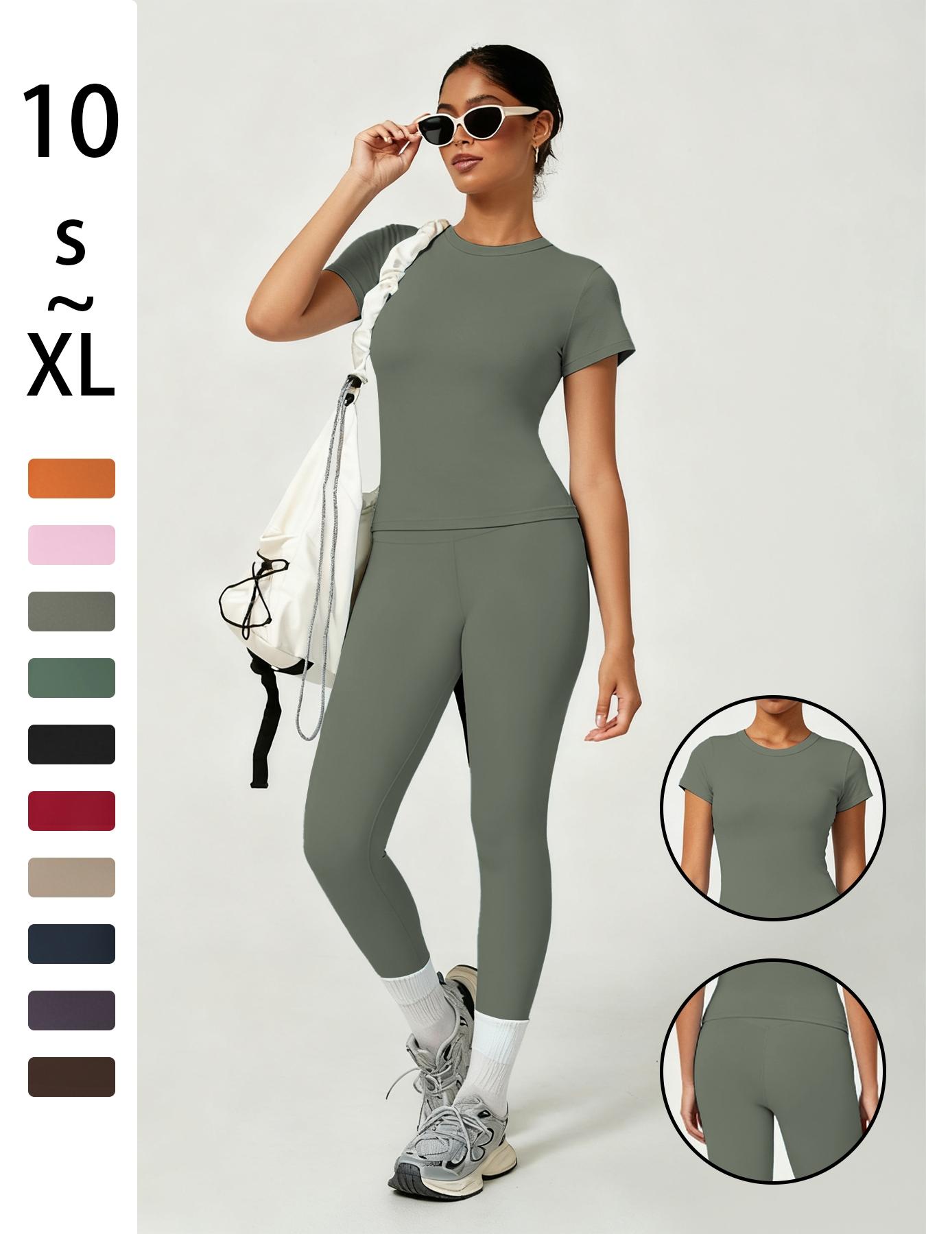 Women's Sporty Yoga Set, Soft Breathable Short-Sleeve Top & Skinny Elastic Pants, Sportswear for Fitness, Running and Outdoor Activities
