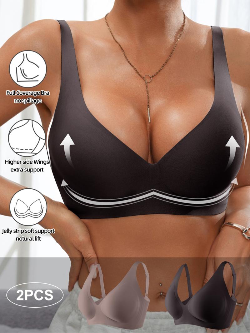 Women's Wireless Jelly Bra, Deep V Design, Medium Support, Fitted Plain Pattern, Casual Daily Wear, All Seasons, Moderate Fabric Underwear