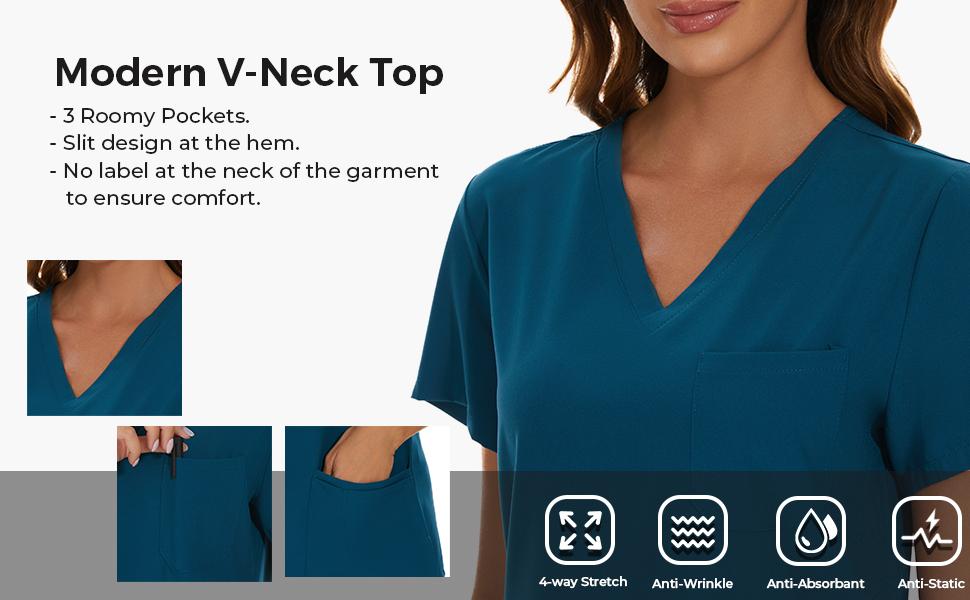 COZYFIT Scrub Tops for Woman - Soft Stretch, V-Neck Top Scrubs with 3 Pockets, Easy Care for Women SpringStatements