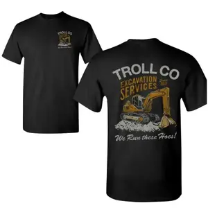 Troll Co Excavation Services T-Shirt – Bold Heavy Equipment Graphic Tee with Vintage Construction Workwear Style for Operators & Jobsite Crew Casual Crewneck