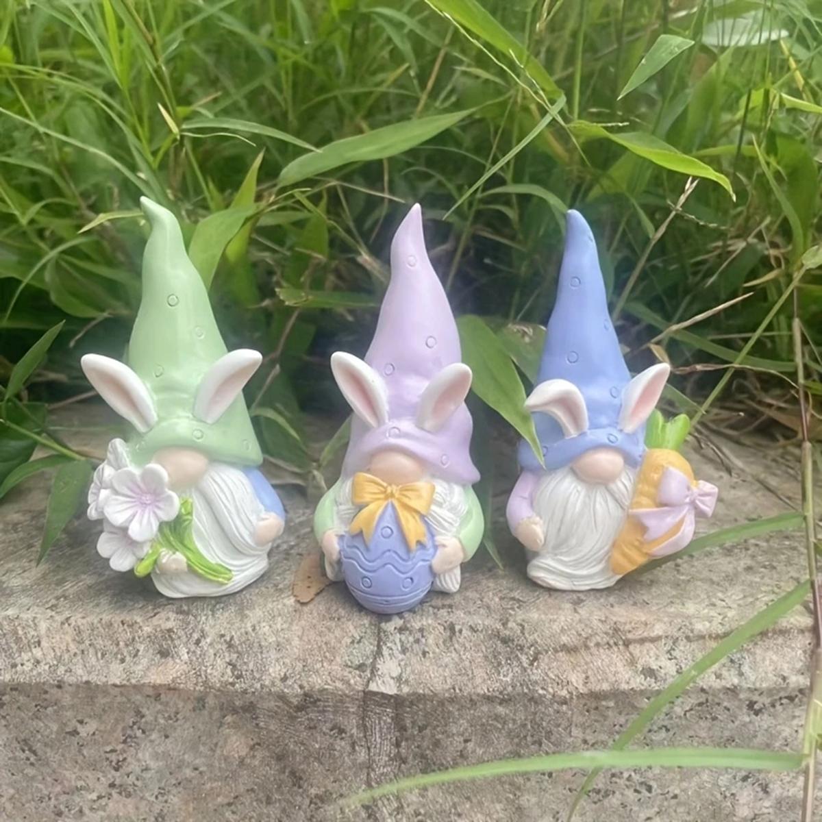 Resin Rabbit Dwarf Statue Set, Garden Gnome Statue, Indoor & Outdoor Decor, Perfect for Home Garden Wedding Easter Gift, No Power Needed, Party Decoration Props, Figurines