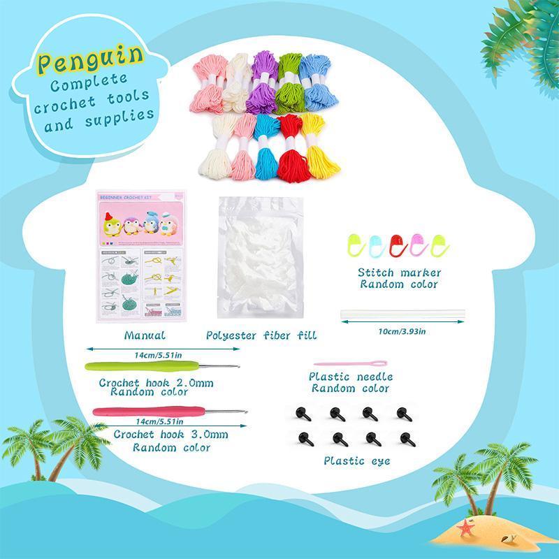 Penguin Crochet Kit for Beginners With Video Tutorial Cotton Knitting Yarn Thread Needles Hook Knit Tool Set DIY Craft