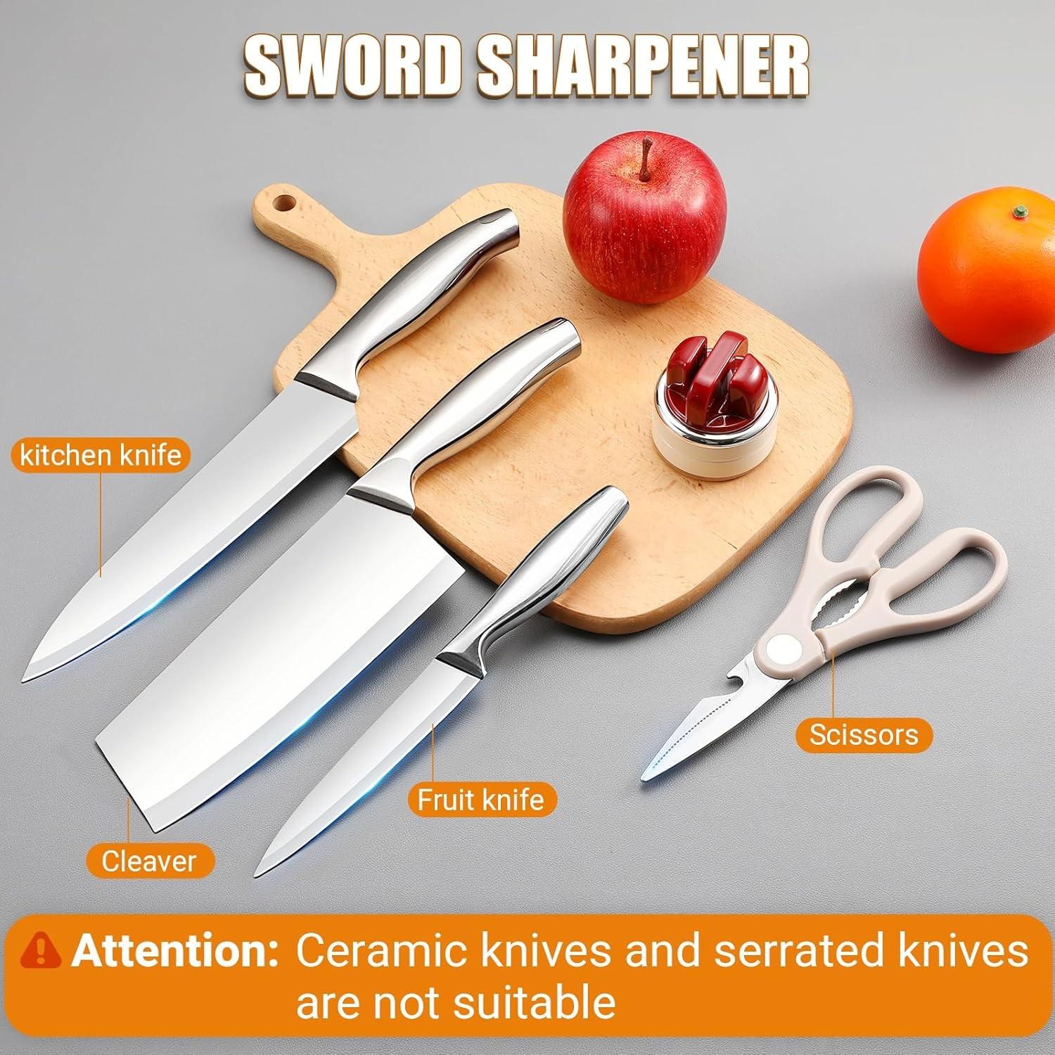 2-Piece Mini Knife Sharpener Set, Multifunctional Pocket Kitchen Tool Sharpeners with Suction Base, Suitable for Various Knives