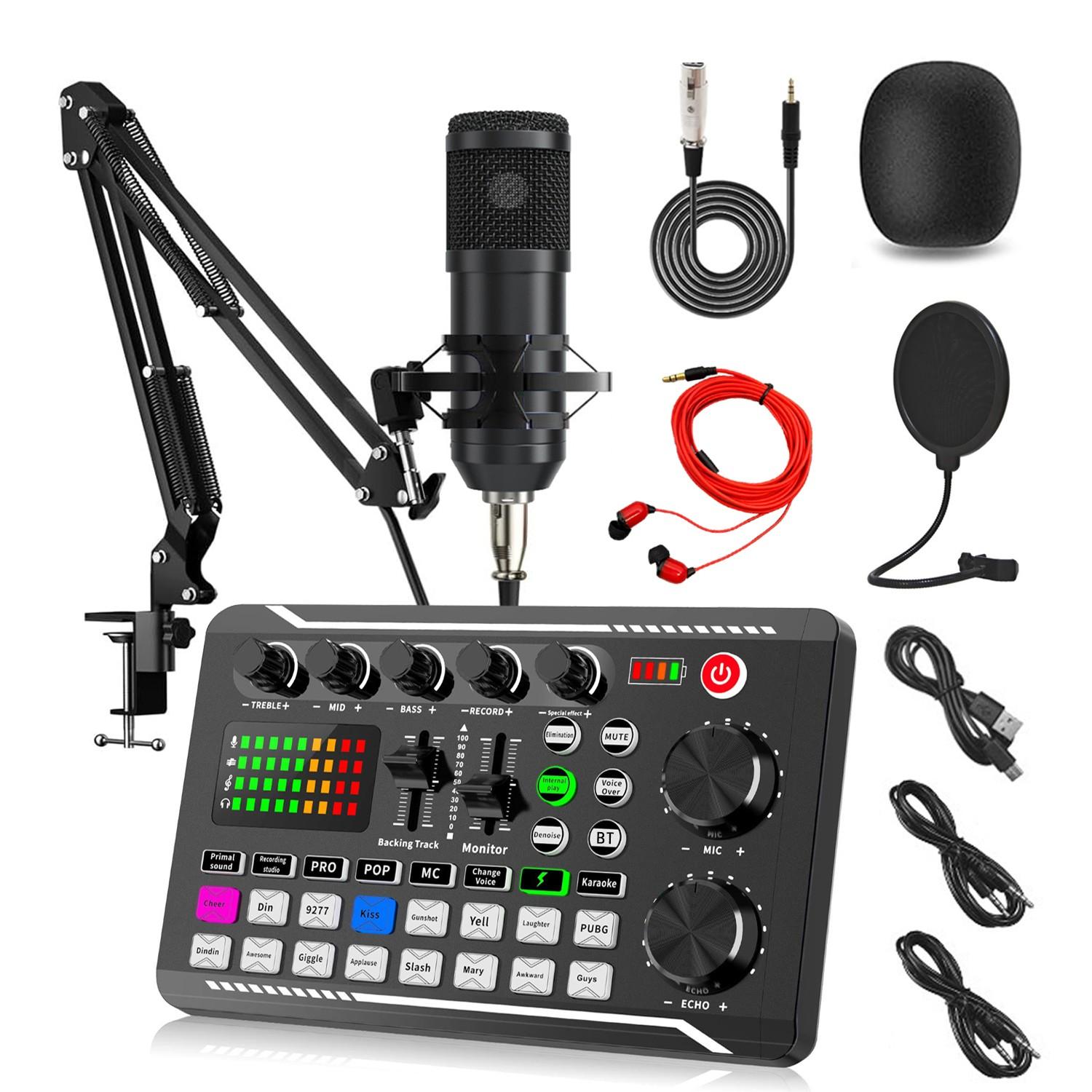 Wireless Bluetooth-compatible Dj Sound Card Device, RGB Color Buttons, Bm-800 Microphone Set, PC Phone Karaoke Party Live Streaming, Live Audio Mixer, Audio Mixer for PC