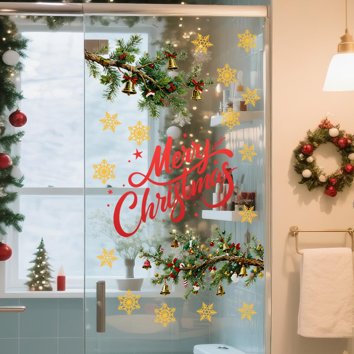 A piece of (30*90cm) electrostatic adsorption Christmas tree branch snowflake holiday decoration and beautification sticker for living room, bedroom, and window D18819-KR