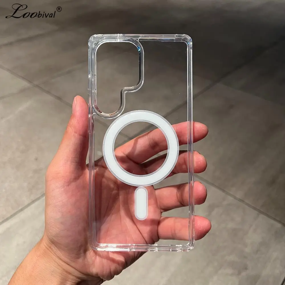 MagSafe Transparent Acrylic Smartphone Case, Ultra Slim Cellphone Casing with Protection for Samsung Galaxy S25 S24 Ultra S22 S23 Plus S21 FE A16 A15 A55 A35 Mobile Phone Accessories