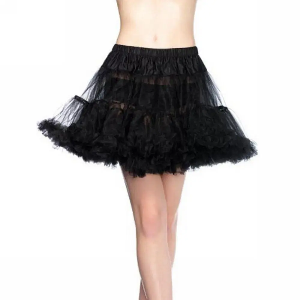 Women Girls Ruffled Short Petticoat With/No Hoop Solid Color Fluffy Bubble Tutu Skirt Puffy Half Slip Prom Crinoline Underskirt