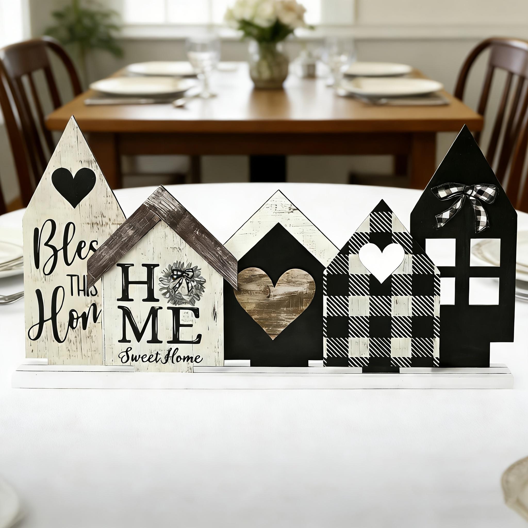 5 Piece Mini Wooden House Set, Nordic Style Home Decor, Vintage Holiday Decoration, Durable Wood, Handmade Look, Perfect Gift