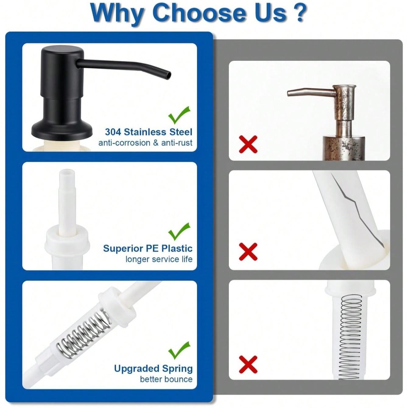 Kitchen Sink Liquid Soap Dispenser Pump Set, Extended Silicone Tube Press Head Kit, Stainless Steel Press Head, Soft Hose Bottle Accessories