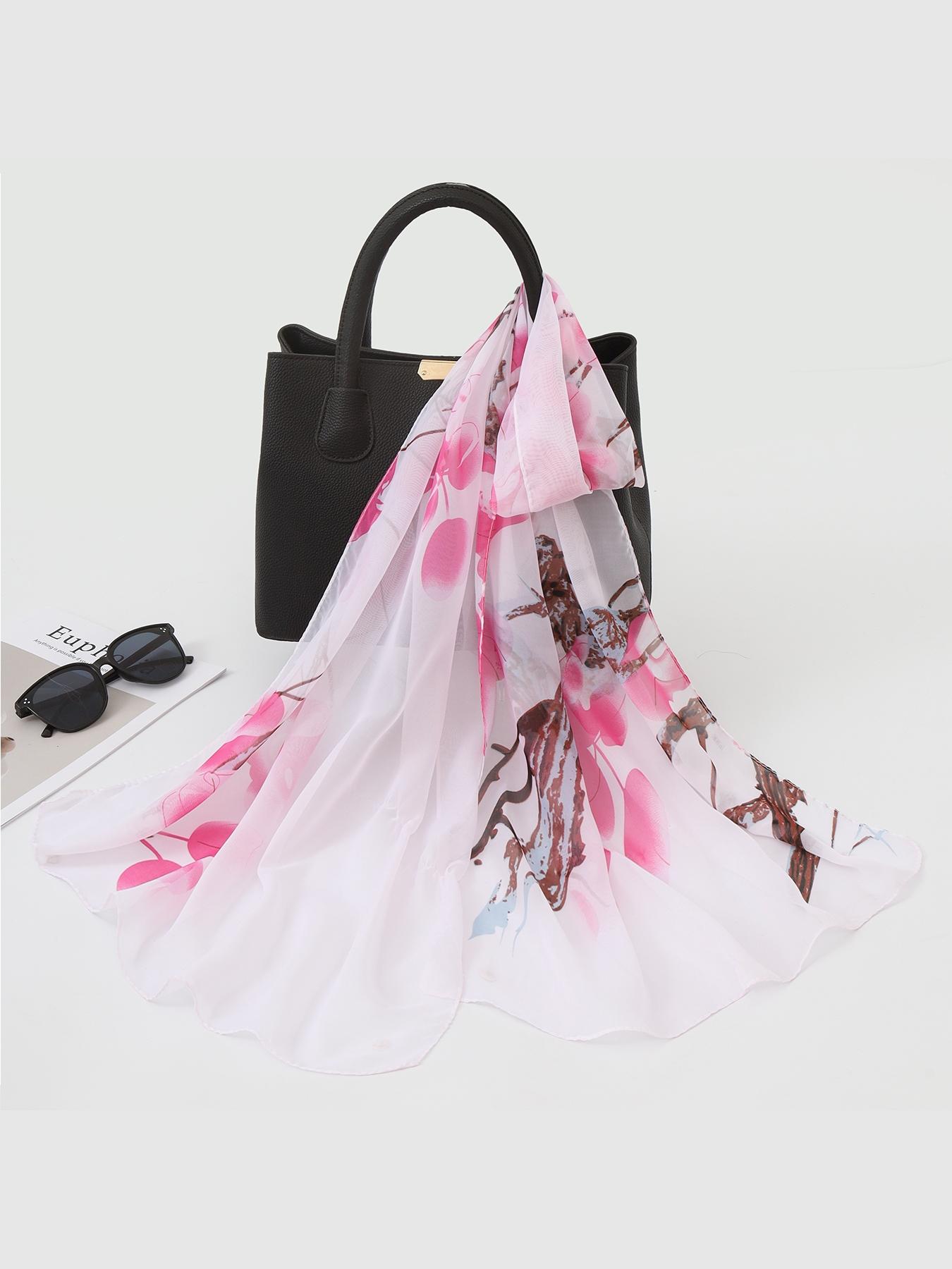 New Floral Print Scarf for Women, Lightweight Korean Style Sun Protection Shawl, Long Chiffon Wrap for Beach and Air Conditioning
